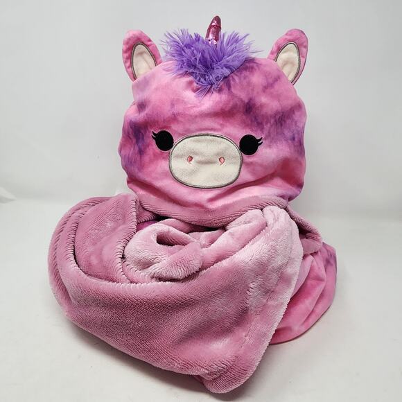 Squishmallow Hooded Throw Blanket Lola Pink Unicorn 48 x 30" Tie Dye Plush - Picture 4 of 7